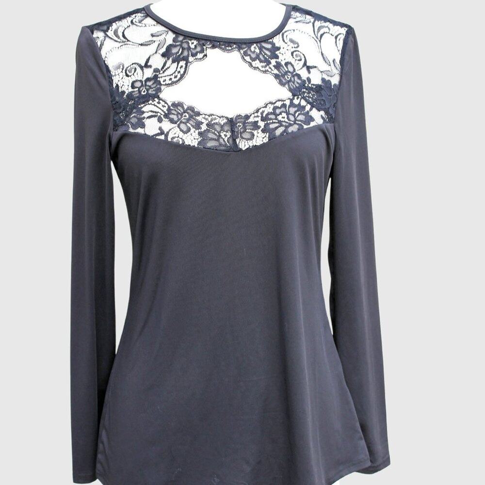Yoins Women's Black Blouse Sexy Lace Cutout Open Neckline Size Small